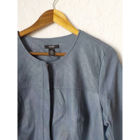 Alfani Blue Motto Jacket Faux Leather Mid Length Zip Pockets Women size 0X (12) - Picture 4 of 10